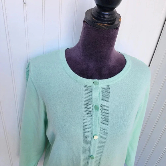 Christopher & Banks Women's Mint Green Cardigan Sweater Strerch Button Sz M - Picture 3 of 11